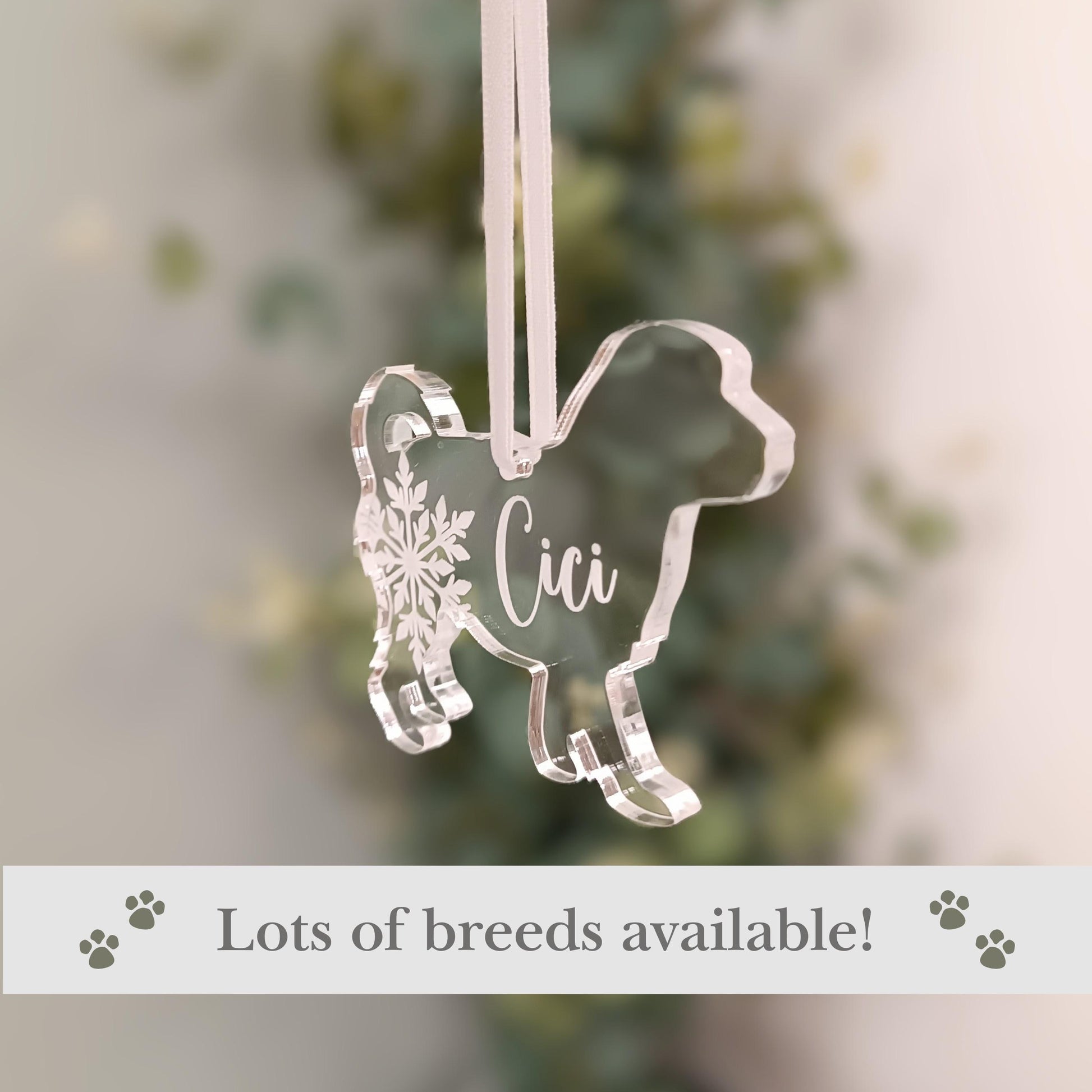 Dog Christmas Tree Ornament | Acrylic Personalised Decoration | Puppy Memorial | 300 Breeds