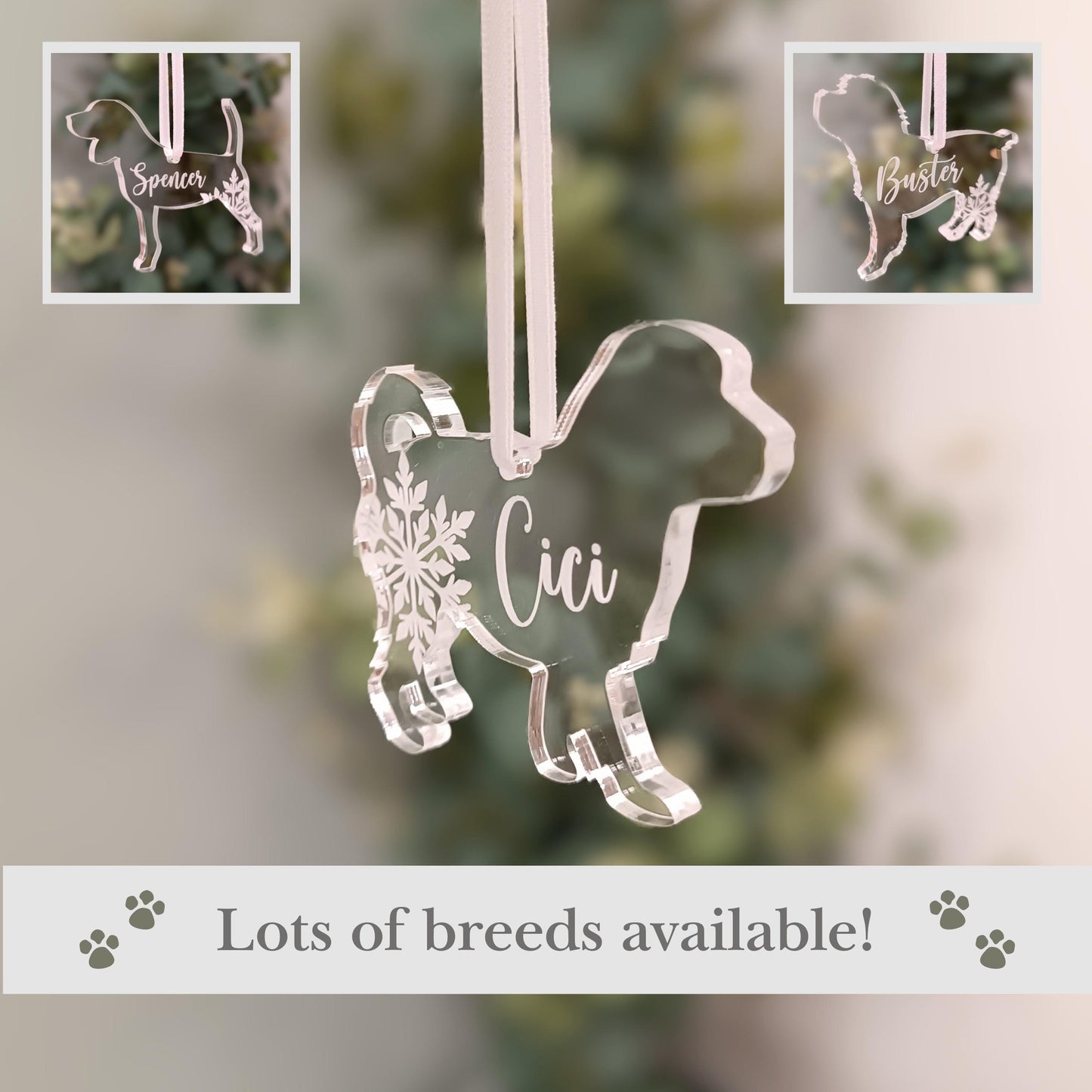 Dog Christmas Tree Ornament | Acrylic Personalised Decoration | Puppy Memorial | 300 Breeds