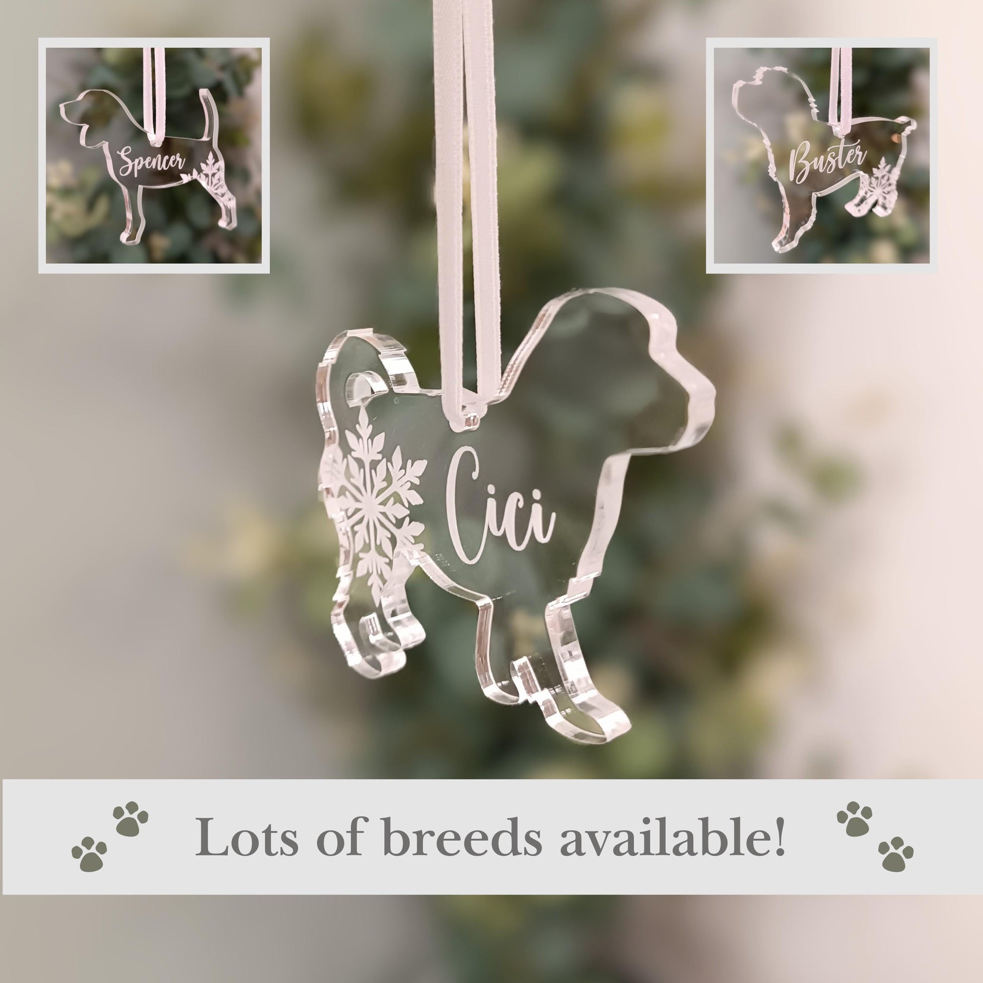 Dog Christmas Tree Ornament | Acrylic Personalised Decoration | Puppy Memorial | 300 Breeds