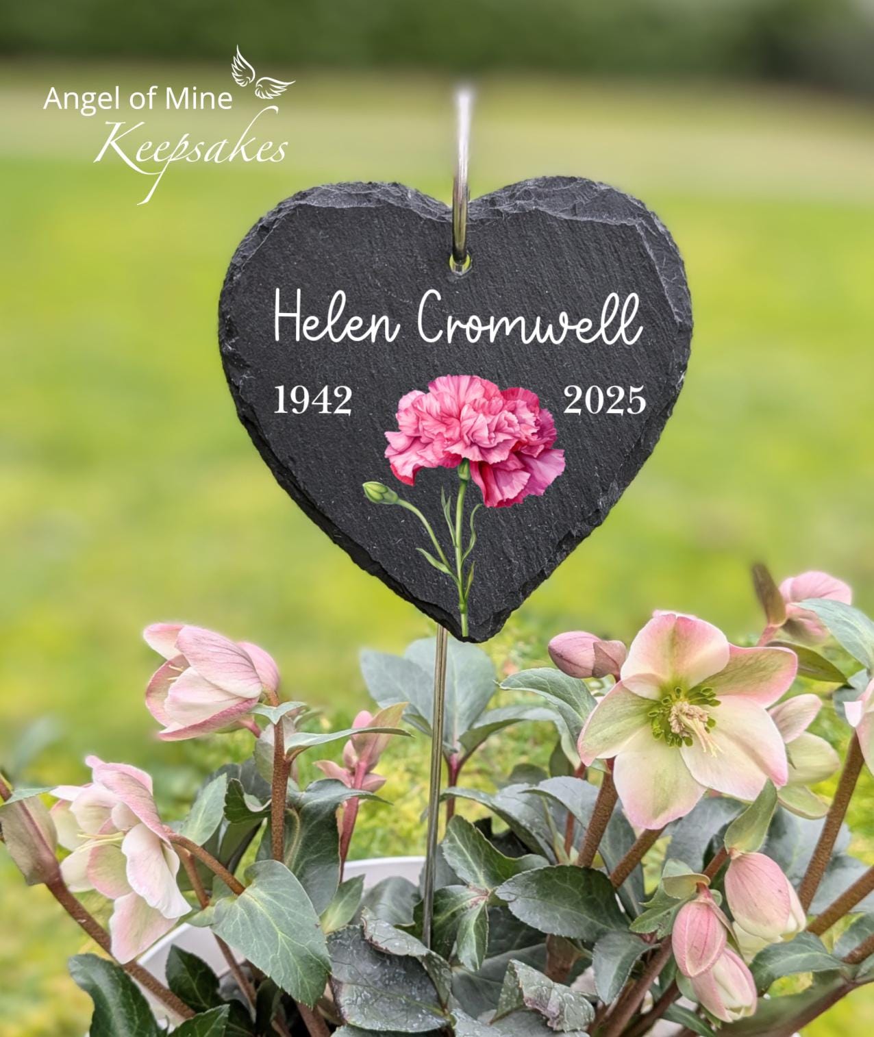 Memorial Slate and Hook | Birth Flower Memorial Plaque | Garden Memorial