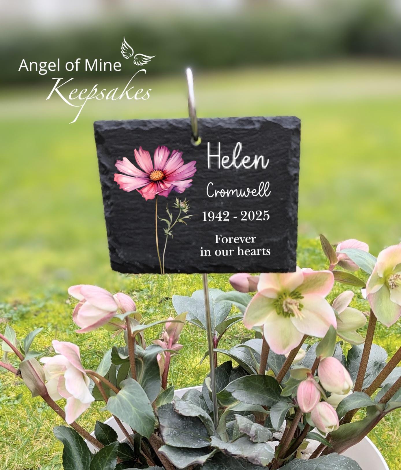 Memorial Slate and Hook | Birth Flower Memorial Plaque | Garden Memorial