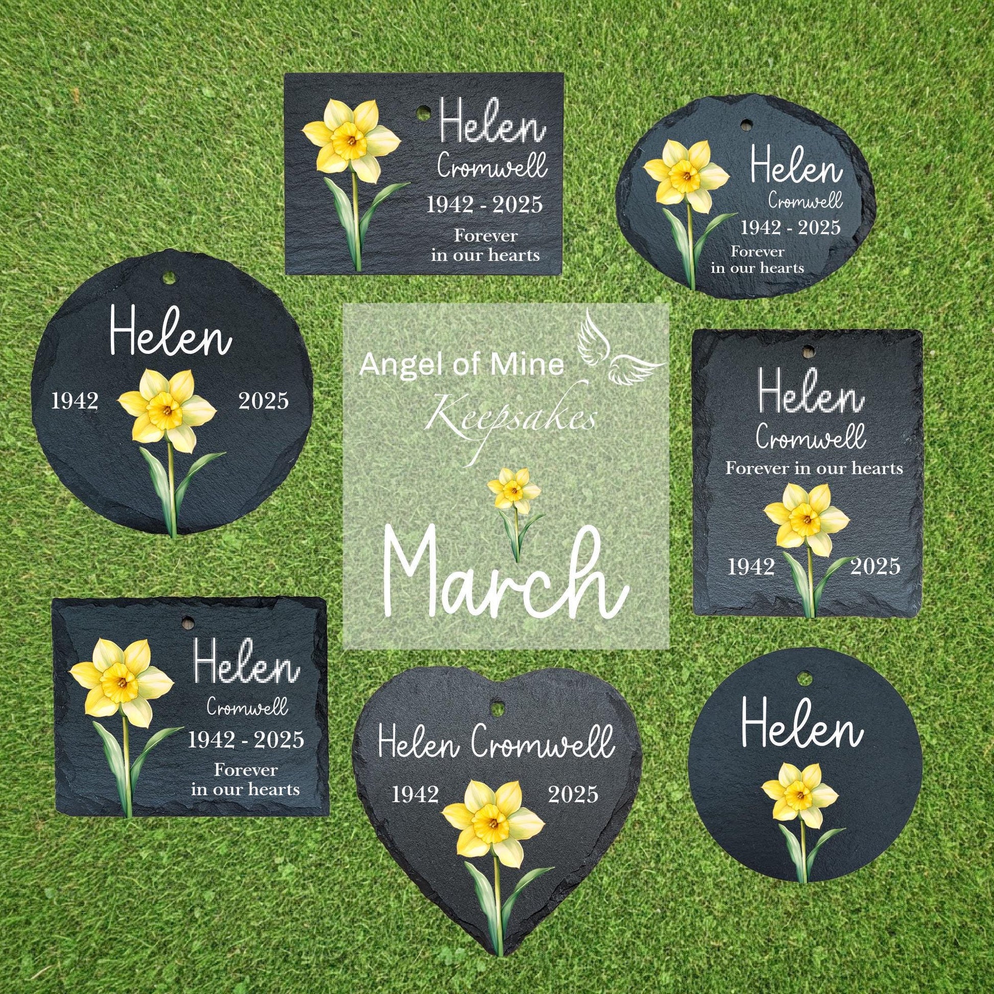 Memorial Slate and Hook | Birth Flower Memorial Plaque | Garden Memorial