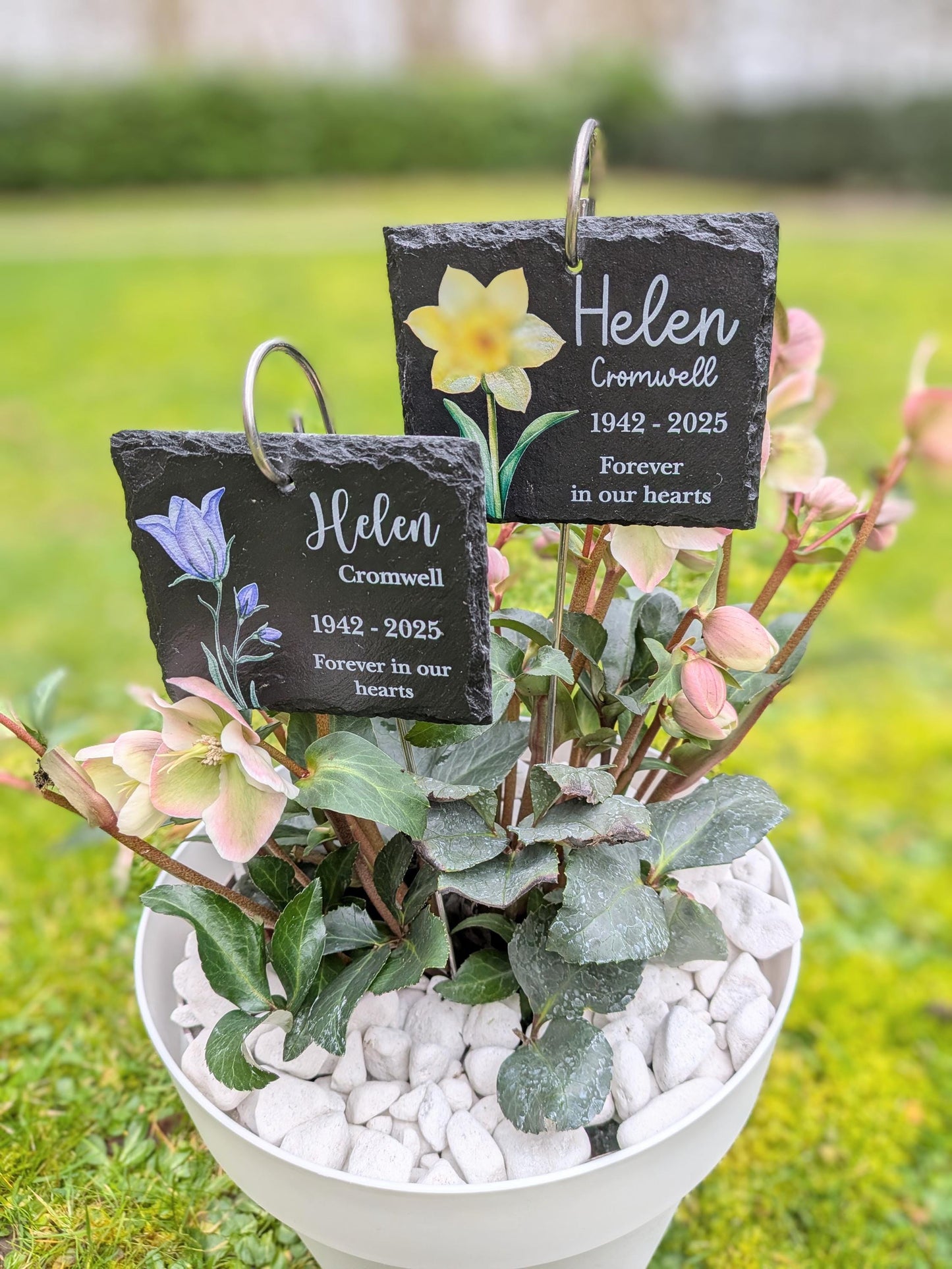Memorial Slate and Hook | Birth Flower Memorial Plaque | Garden Memorial