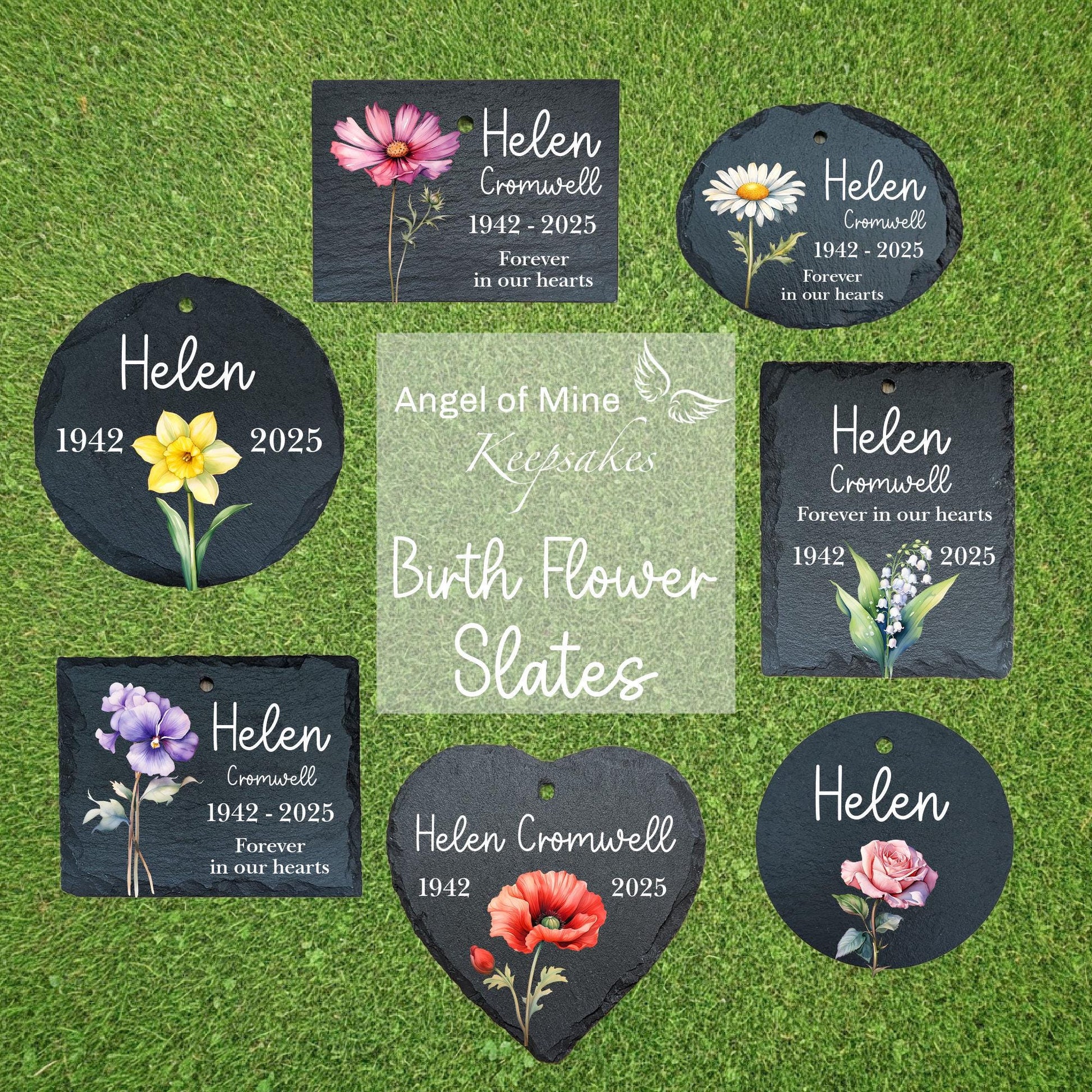 Memorial Slate and Hook | Birth Flower Memorial Plaque | Garden Memorial