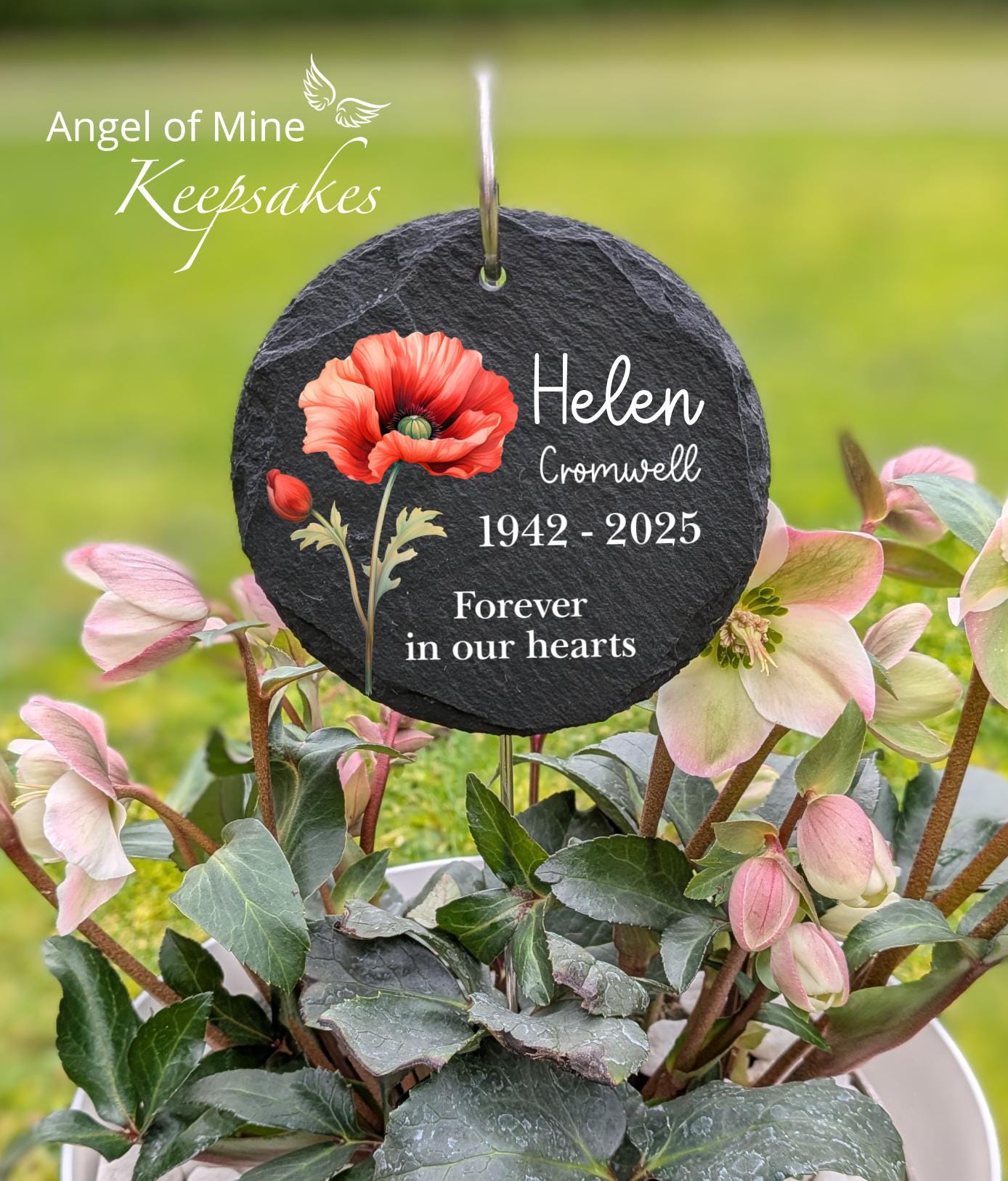 Memorial Slate and Hook | Birth Flower Memorial Plaque | Garden Memorial