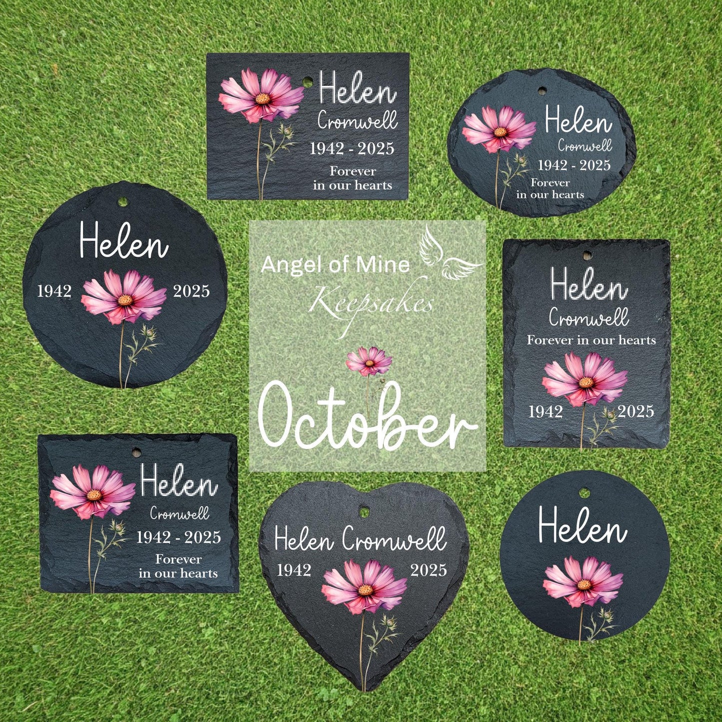 Memorial Slate and Hook | Birth Flower Memorial Plaque | Garden Memorial