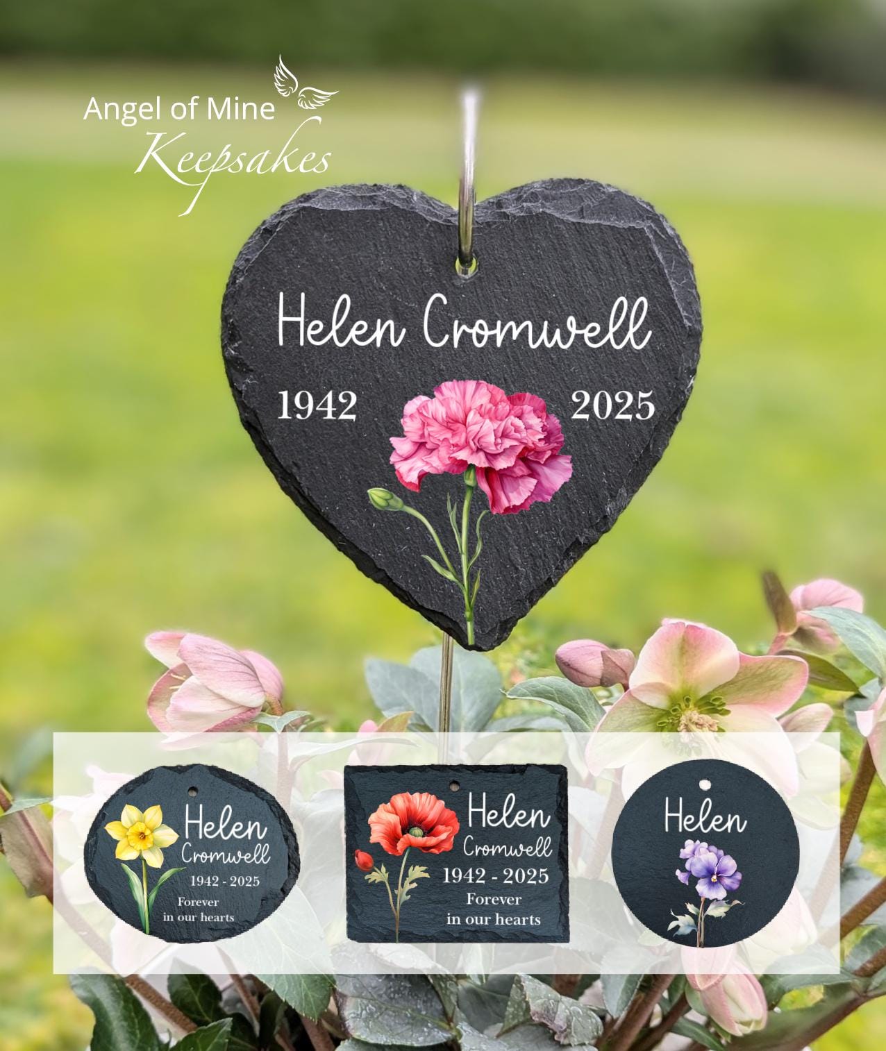 Memorial Slate and Hook | Birth Flower Memorial Plaque | Garden Memorial