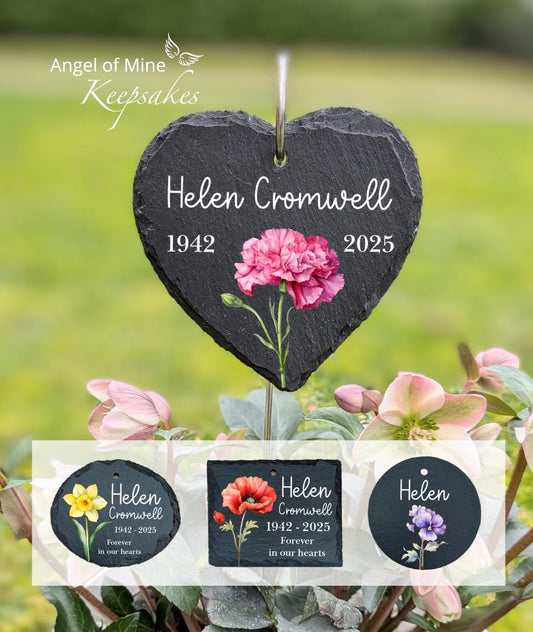 Memorial Slate and Hook | Birth Flower Memorial Plaque | Garden Memorial